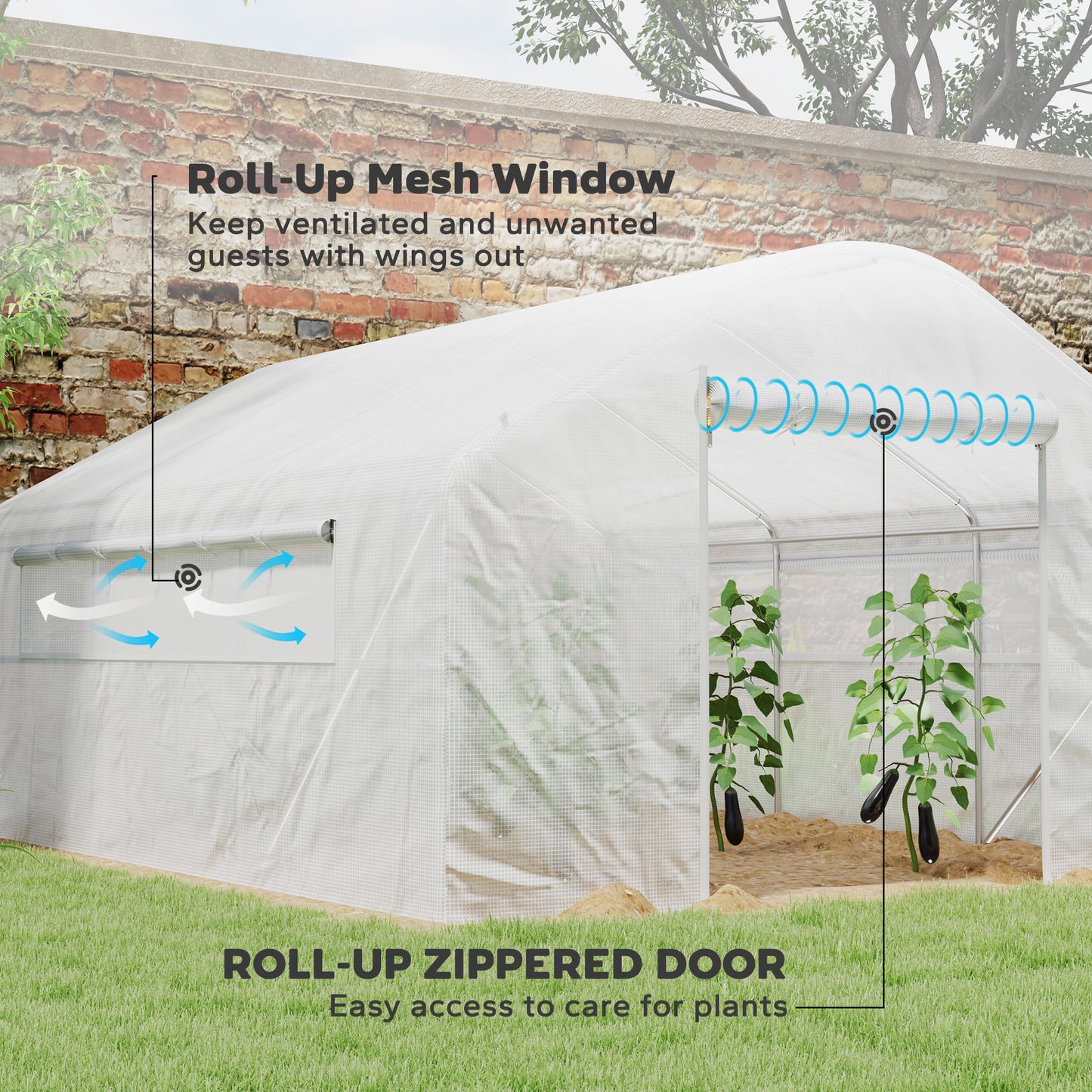 Walk-in Tunnel Greenhouse with UV/Wind Resistant, Galvanized Steel Frame and Windows, Garden Planting Warm House, 13' x 10' x 6.5' , White