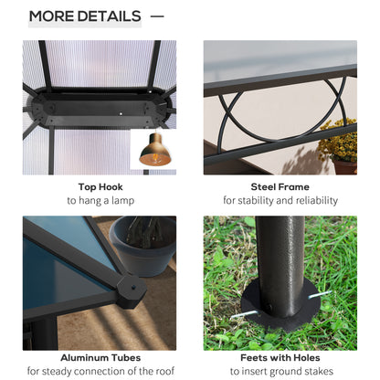 13' x 10' Polycarbonate Hardtop Gazebo Canopy, Outdoor Patio Gazebo with Aluminum Frame & Curtains, Dark Grey