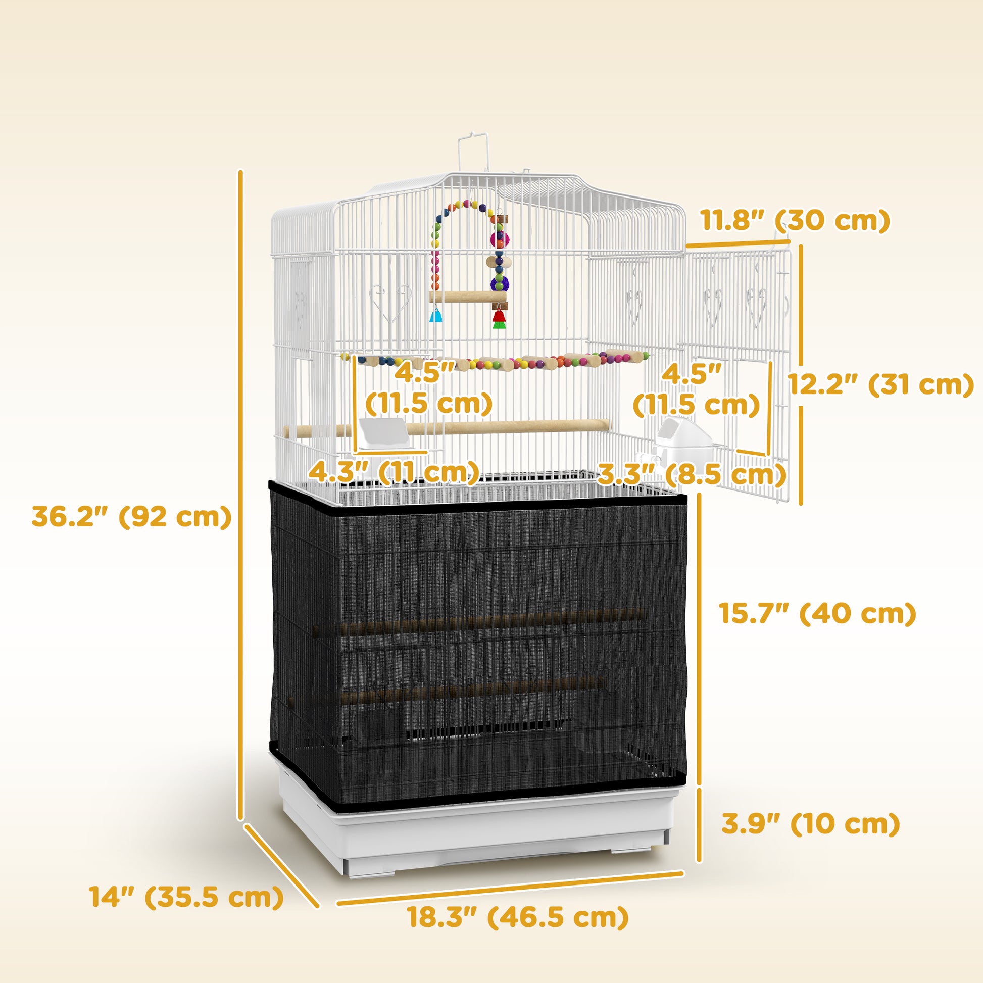 36" Bird Cage with Accessories, Handle, Mesh Cover, Tray, White