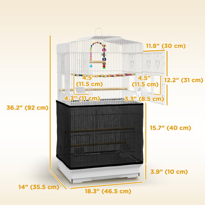 36" Bird Cage with Accessories, Handle, Mesh Cover, Tray, White