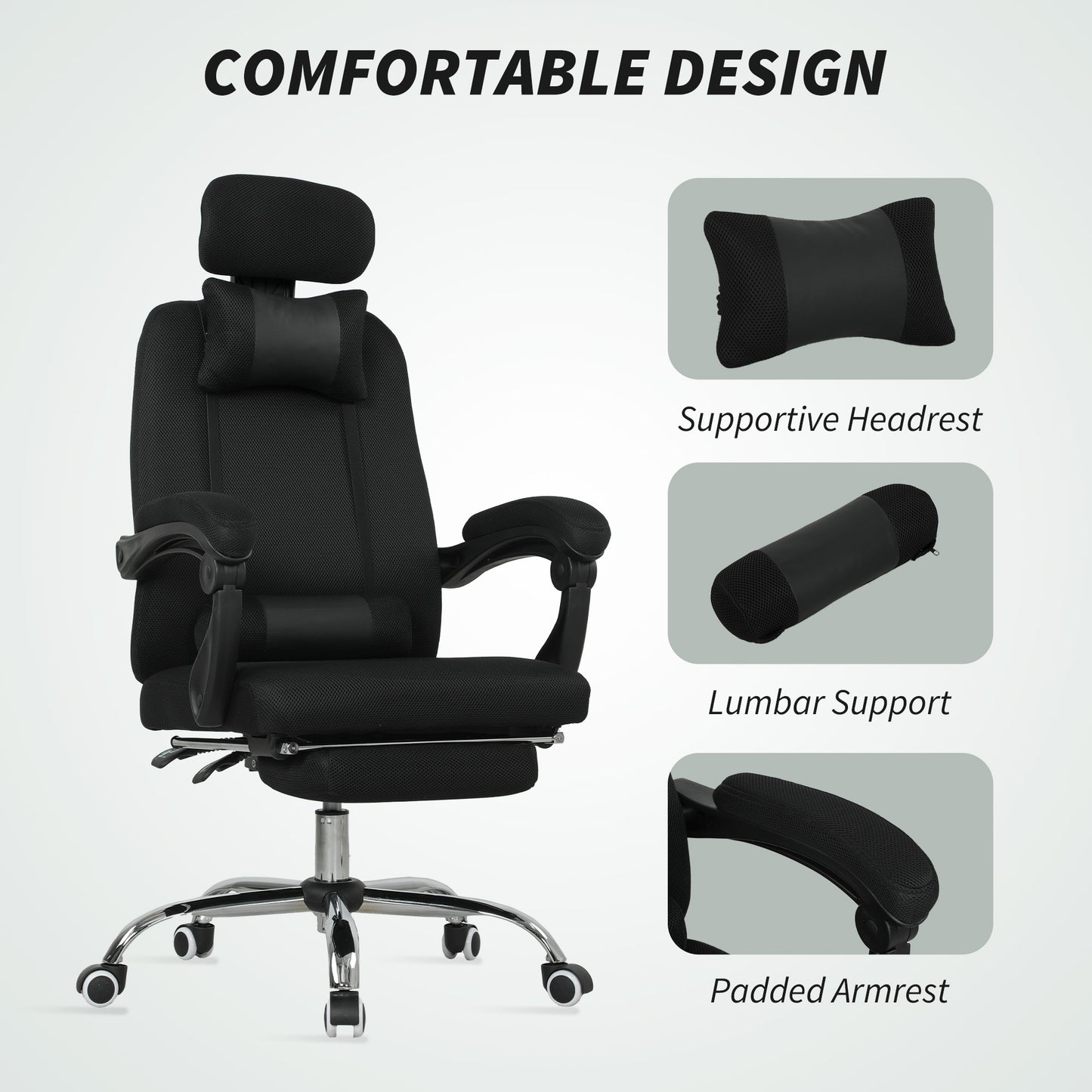 Ergonomic Executive High Back Office Chair with Footrest, Lumbar Support, Black