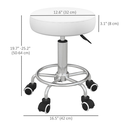 Salon Stool with Adjustable Height, PU Leather Barber Rolling Massage Tattoo Chair for Bar Beauty SPA, White