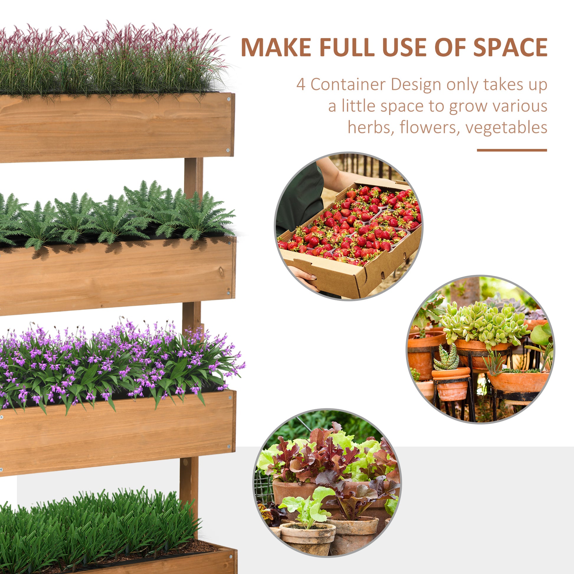 4-Tier Raised Garden Bed, 31.5" x 18" x 56" Vertical Elevated Planter Rack with Non-woven Fabric, Wooden Raised Planter Boxes for Indoor and Outdoor