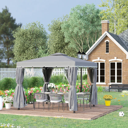 10' x 10' 2-Tier Outdoor Gazebo Canopy Tent with Zippered Mesh Sidewalls, Aluminum Frame for Patio, Backyard, Dark Grey