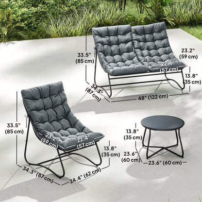 4 Piece Patio Furniture Set, Outdoor Furniture Conversation Set with Loveseat, Chairs Round Metal Table, Cushions, Grey