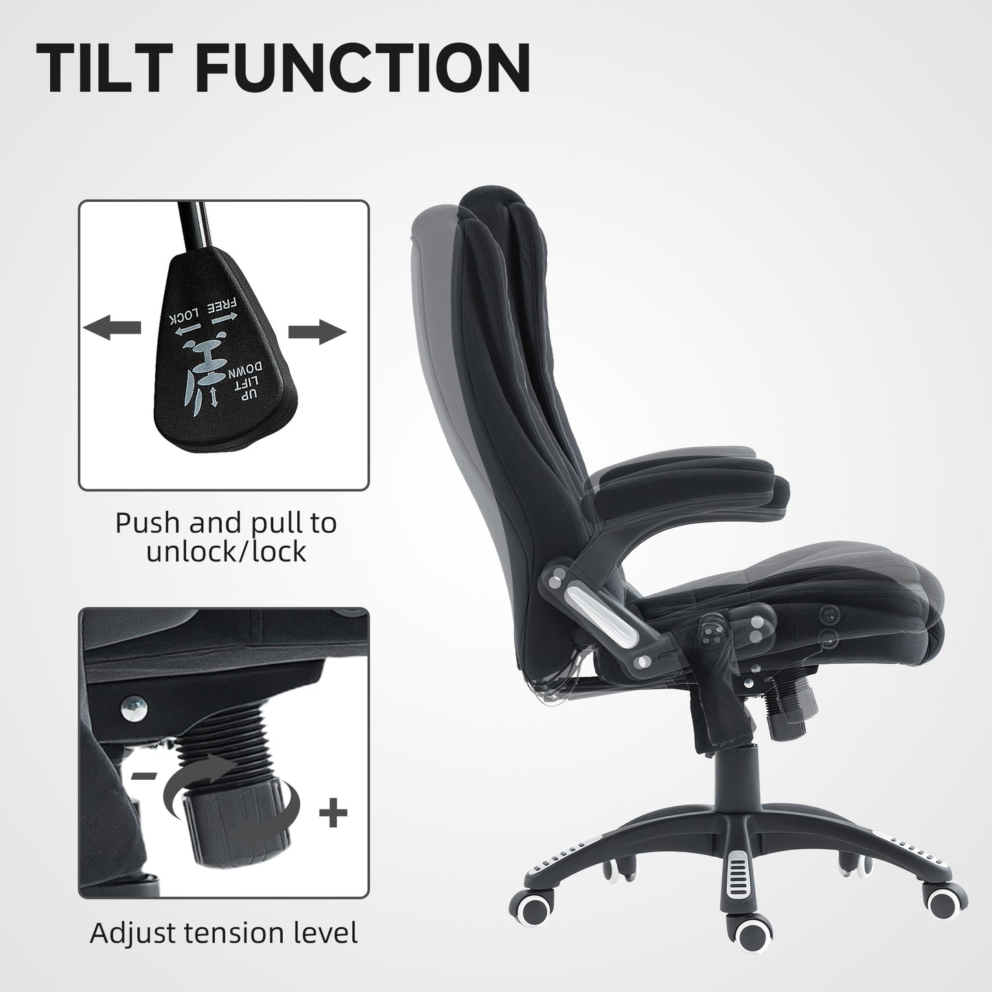6 Point Vibrating Massage Office Chair, High Back Executive Chair with Reclining Back, Swivel Wheels, Black