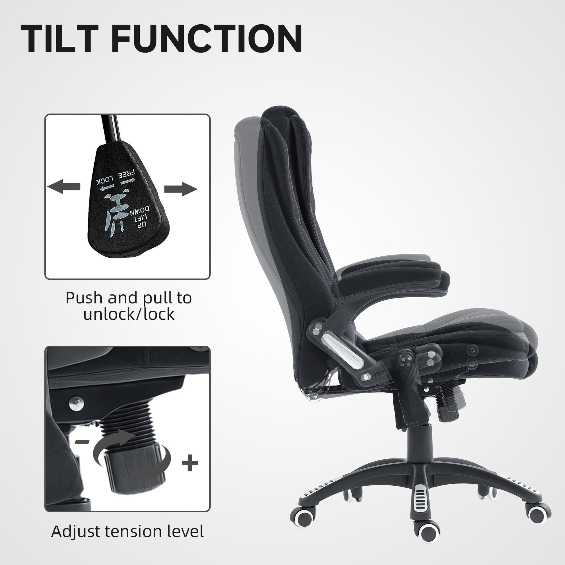 6 Point Vibrating Massage Office Chair, High Back Executive Chair with Reclining Back, Swivel Wheels, Black