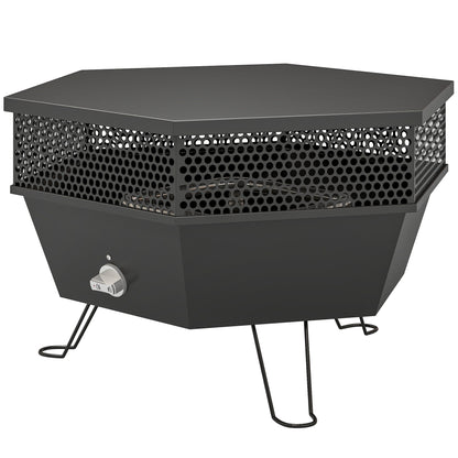 20" Outdoor Fire Pit, Foldable Propane Firepits with Lid, Portable Firepit for Patio Backyard Camping, Black