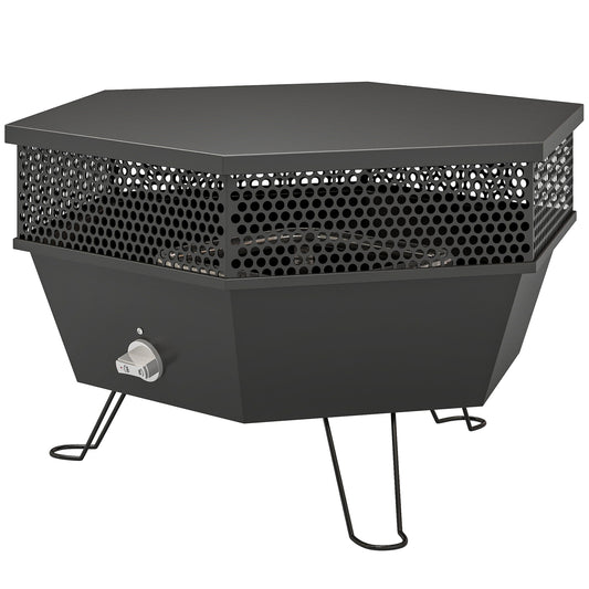 20" Outdoor Fire Pit, Foldable Propane Firepits with Lid, Portable Firepit for Patio Backyard Camping, Black