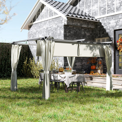 10' x 13' Pergola with Retractable Canopy and Curtains, UPF30+ Sun Shade Shelter for Grill, Garden, Backyard, Deck