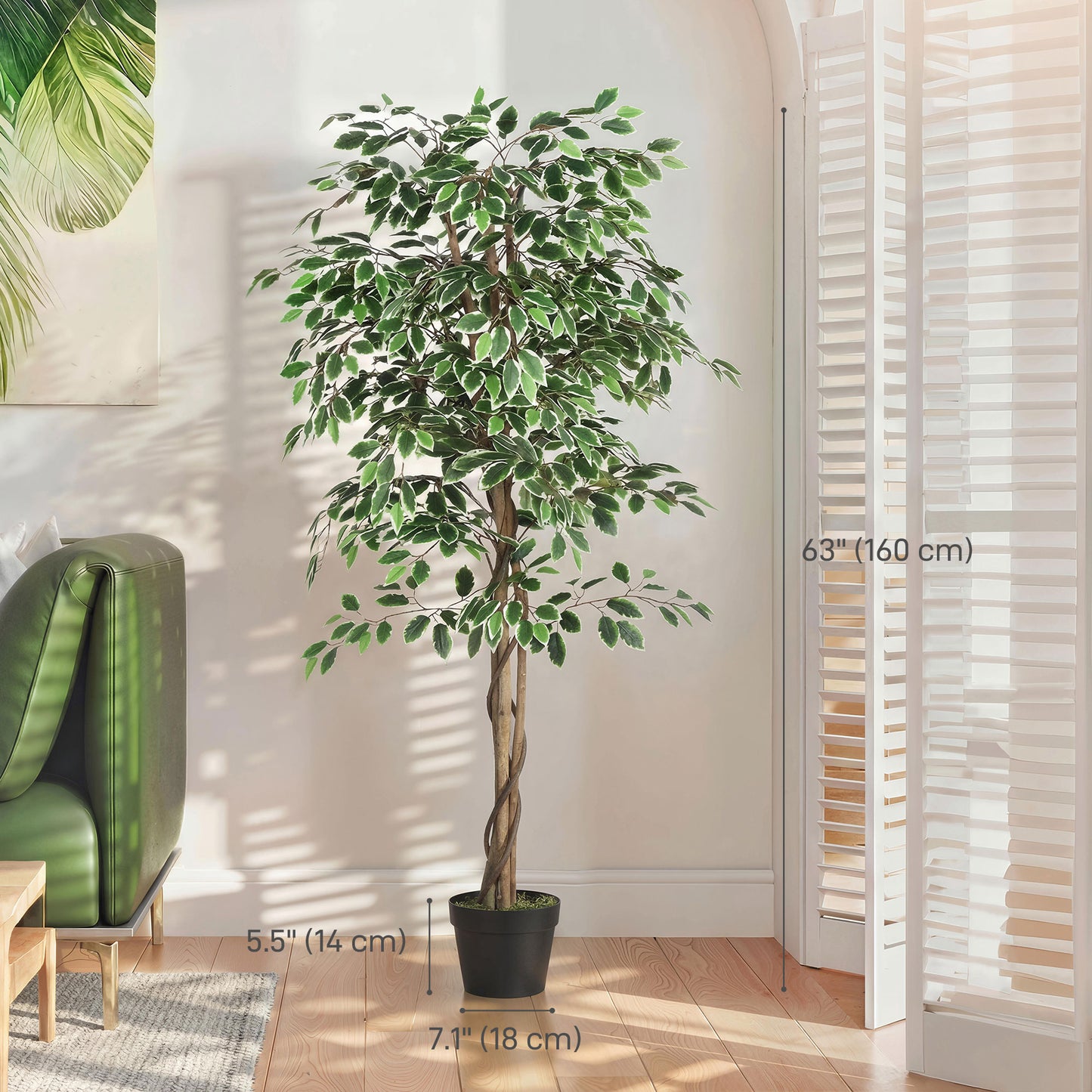 5.3 FT Artificial Tree, Indoor Fake Ficus with Pot, for Home Office Living Room Decor