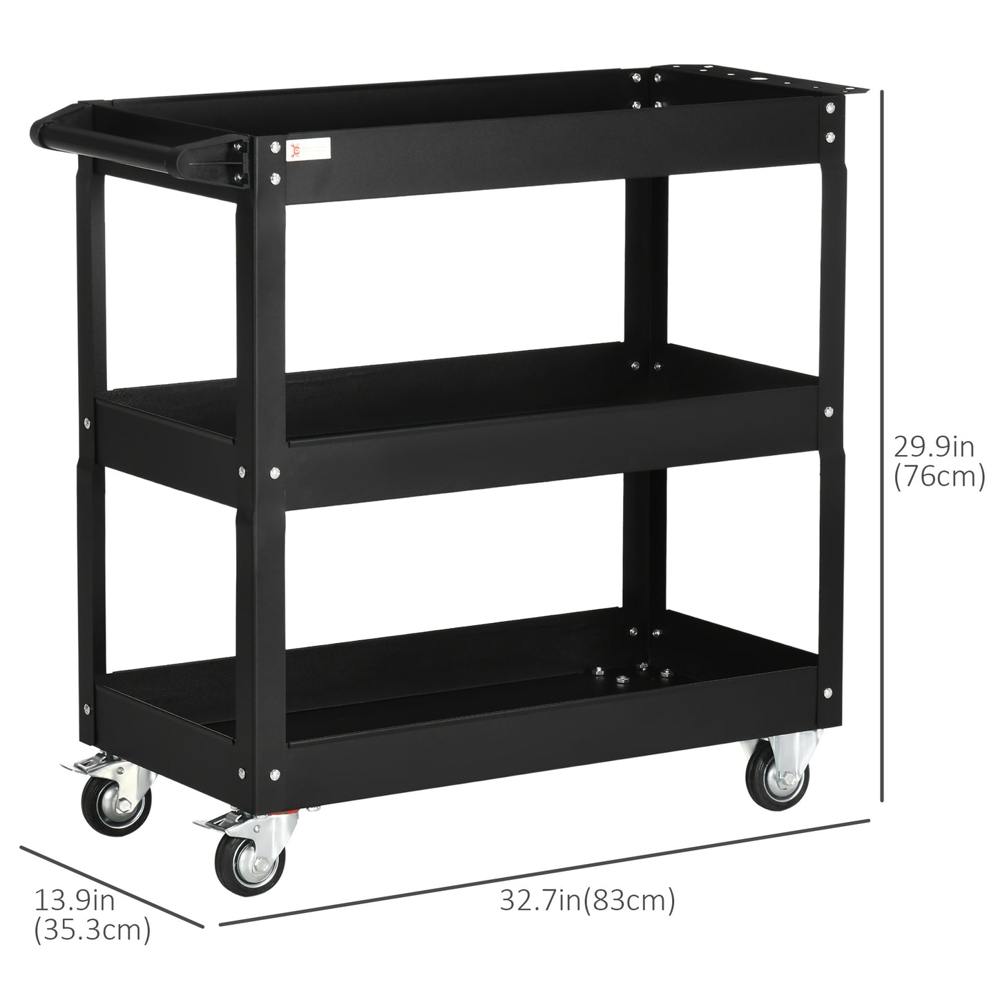 3 Tier Rolling Tool Cart with Wheels, 330 LBS Capacity Heavy Duty Utility Cart, Mobile Service Cart for Garage, Black
