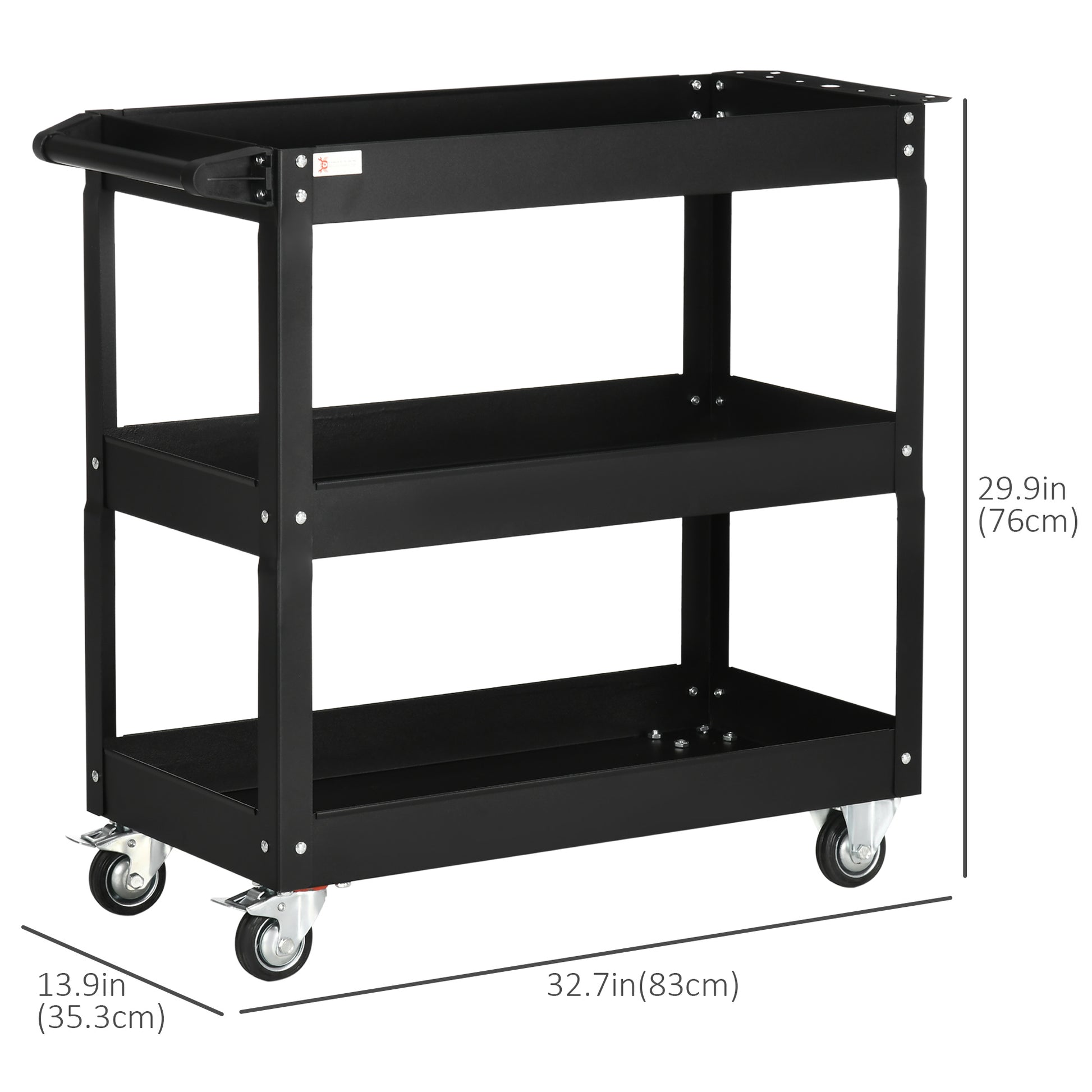 3 Tier Rolling Tool Cart with Wheels, 330 LBS Capacity Heavy Duty Utility Cart, Mobile Service Cart for Garage, Black
