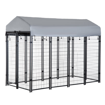 Outdoor Dog Kennel with Waterproof UV-Resistant Cover, 8 x 4 x 6 ft
