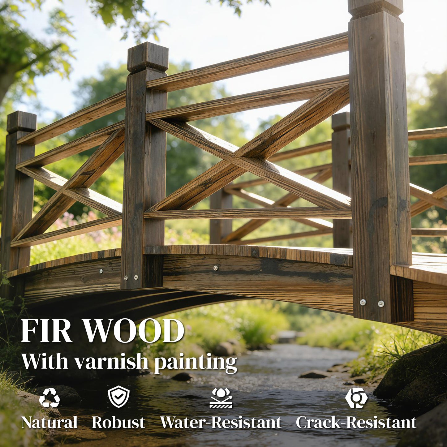 Garden Bridge Wooden Arch Footbridge with Safety Rails Carbonized