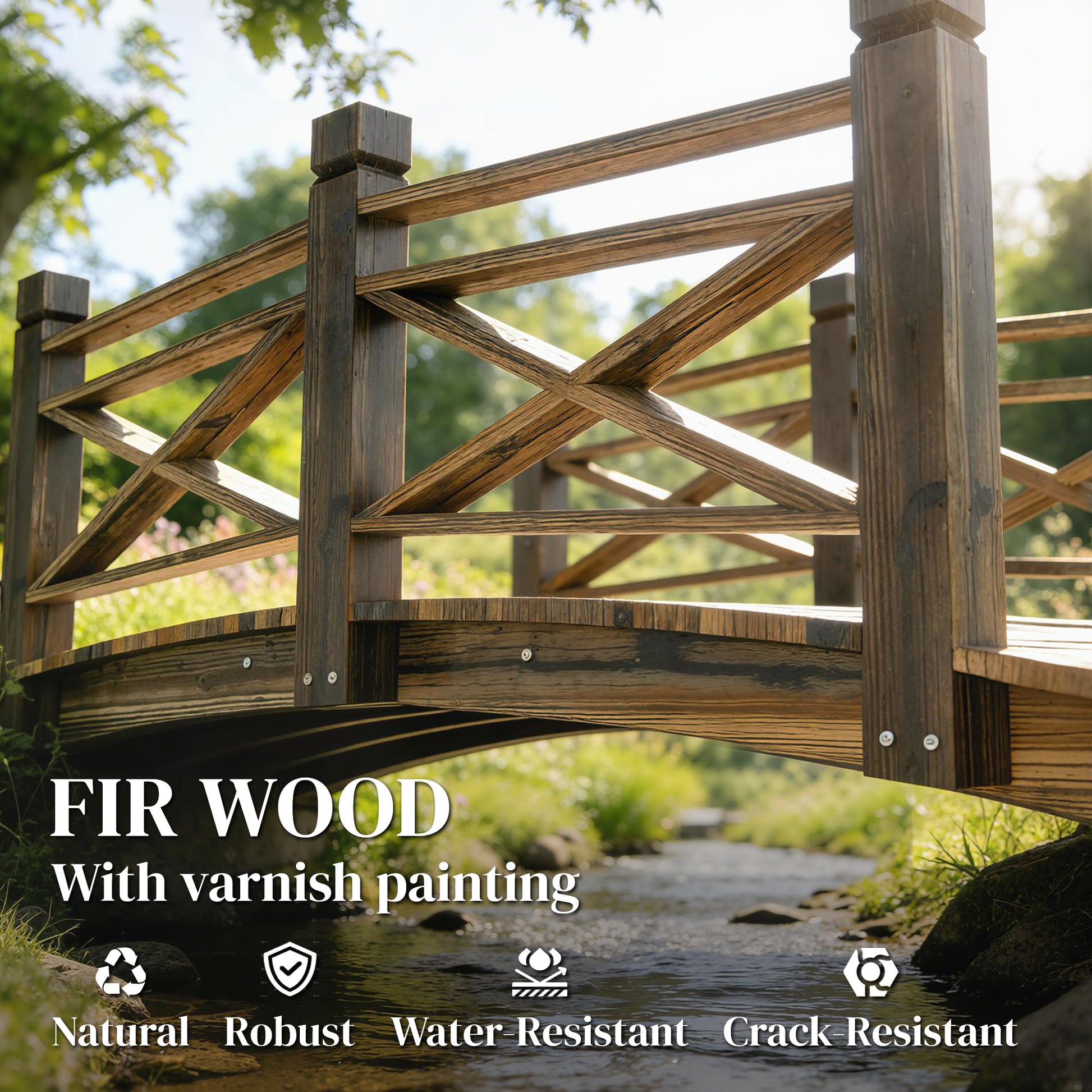 Garden Bridge Wooden Arch Footbridge with Safety Rails Carbonized