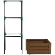 Galvanized Planter Box, Outdoor Raised Garden Bed with 3-Tier Trellis Tomato Cage for Climbing Vines, Vegetables, Brown