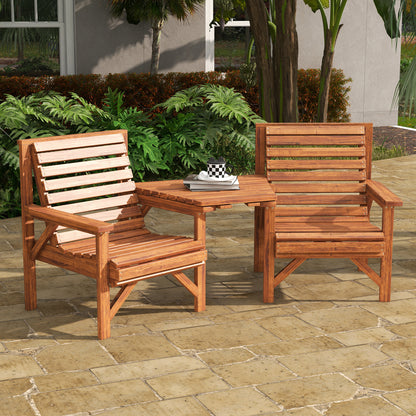 3Pcs Outdoor Bench Set for Backyard, Balcony, Tan Brown