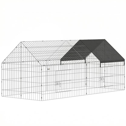 Metal Chicken Coop with UV-Resistant Cover for Hens, Rabbits, Ducks, Geese, 71" x 29.5" x 29.5", Black