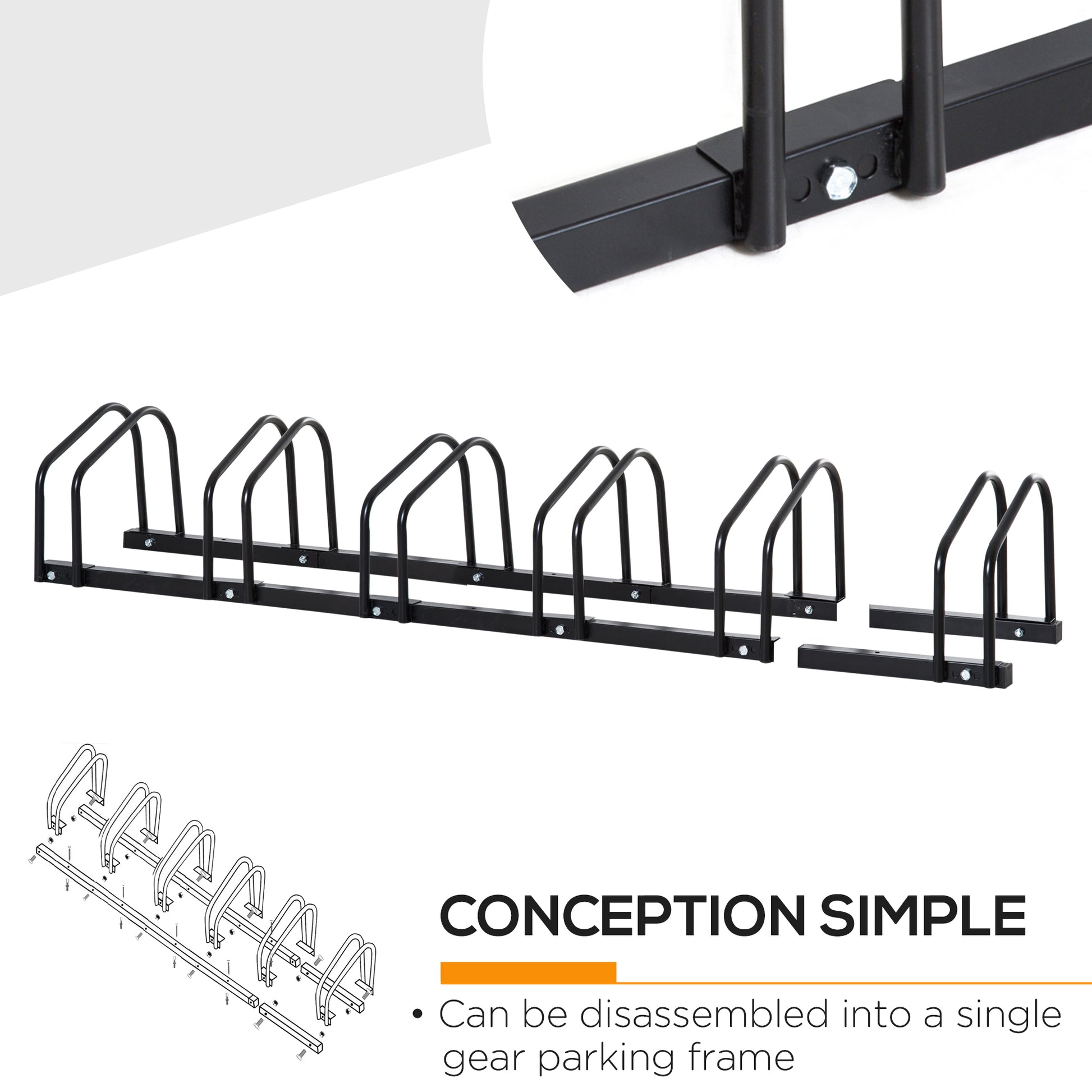 6-Bike Bicycle Floor Parking Rack Cycling Storage Stand Ground Mount Garage Organizer for Indoor and Outdoor Use Black