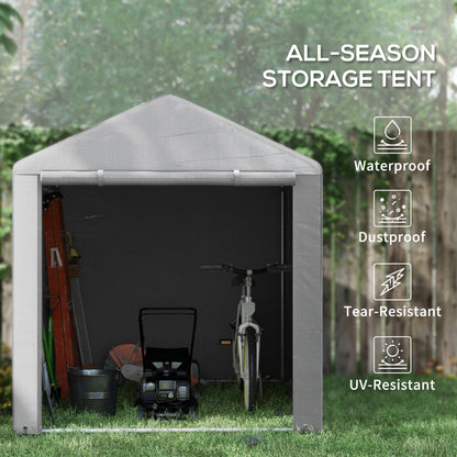 Portable Bicycle Shed with Galvanized Steel Frame and Large Door, Waterproof Outdoor Shed for Garden Tools, Light Grey