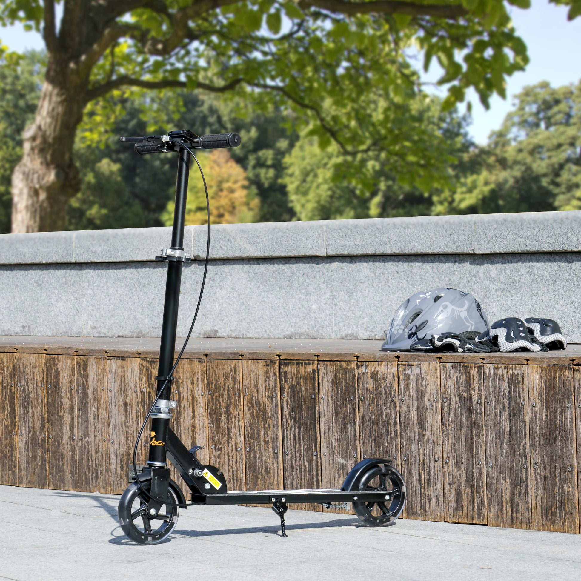 Qaba Scooter for Kids Ages 3-8 with Light Up Wheels, Adjustable Handlebar, Rear Brake & Handbrake for Girls and Boys, Black
