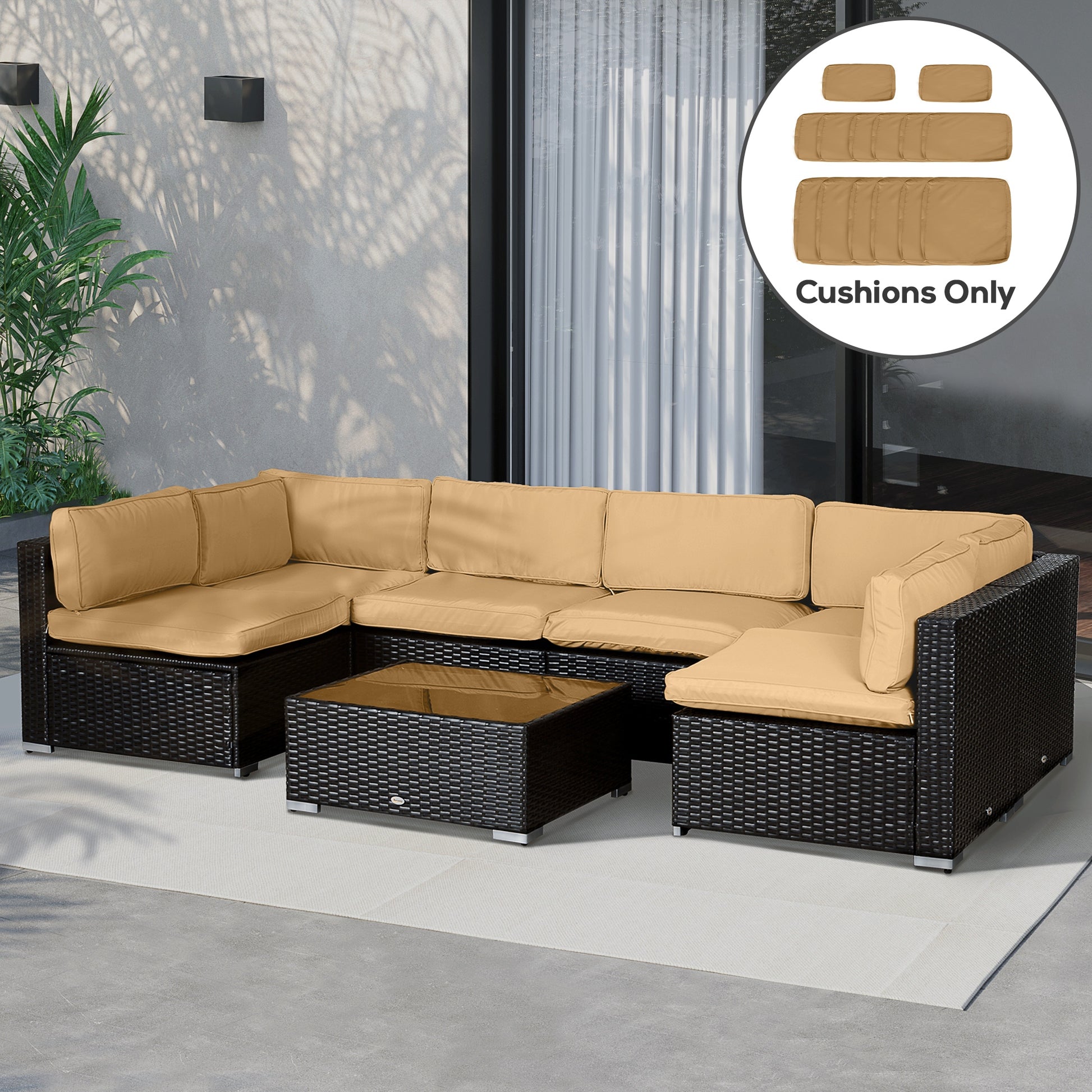 Outdoor 14pc Patio Rattan Sofa Set Cushion Polyester Cover Replacement Set - No Cushion Included Beige | Aosom Canada
