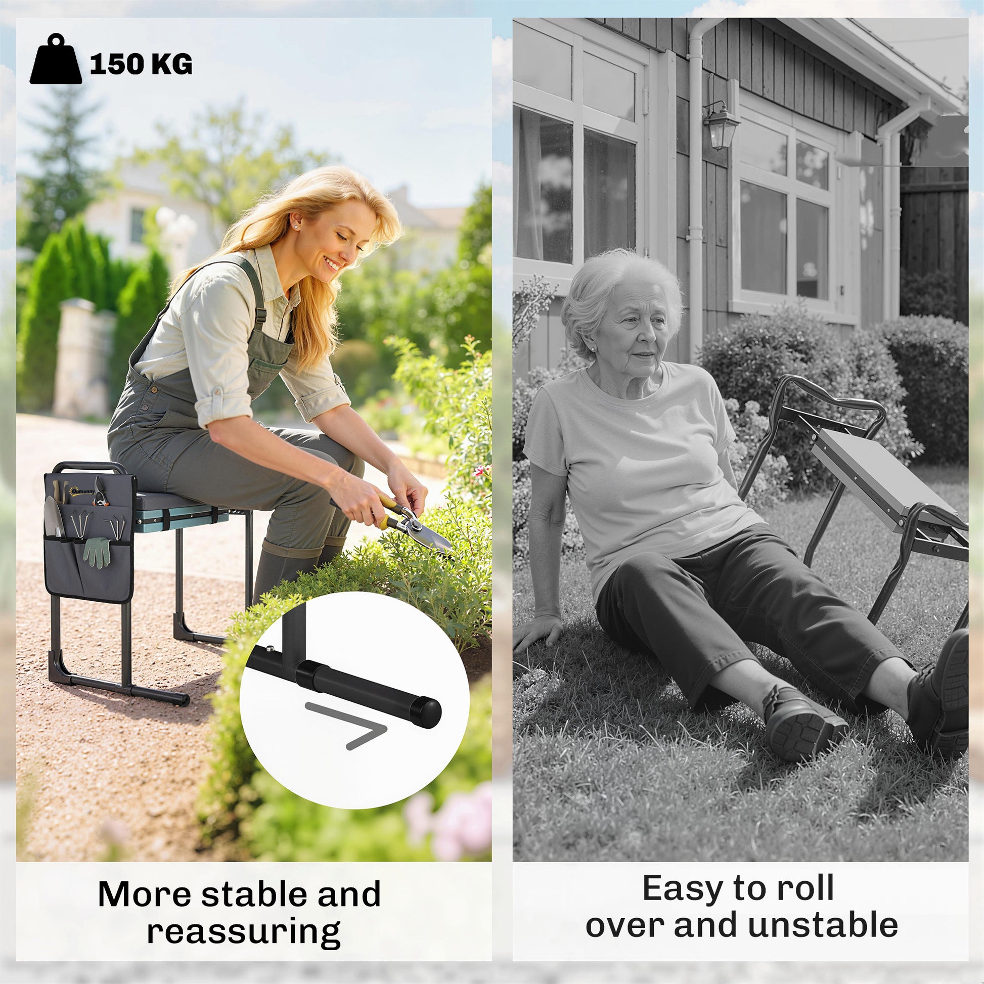 Garden Kneeler and Seat, Heavy Duty Foldable Gardening Stool with Thicker Soft Kneeling Pad, Extendable Steel Legs