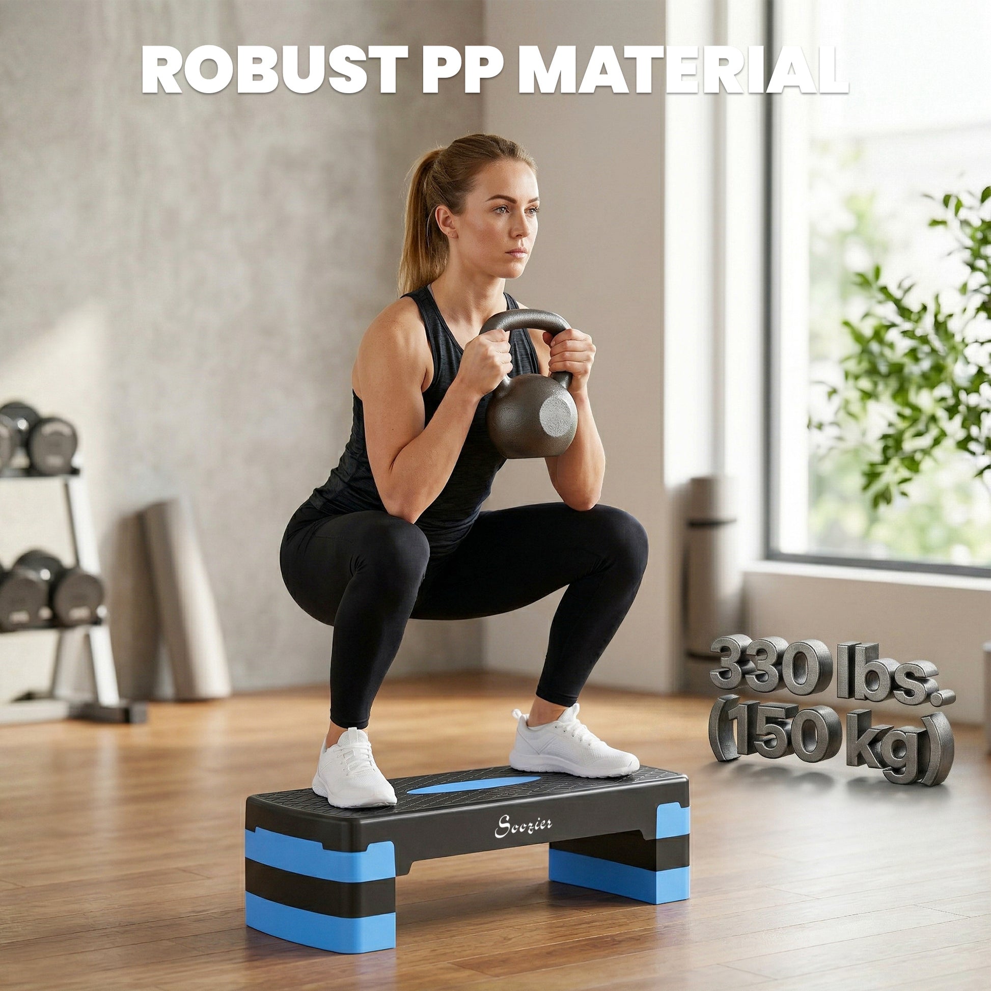 Soozier Aerobic Exercise Step Platform, 4"/6"/8" Adjustable Aerobic Stepper with Risers, Workout Stepper for Home Gym, Blue