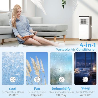 8000 BTU Portable 4-in-1 Air Conditioner with Cool, Dehumidifier, Fan, Sleep, WiFi Voice Remote Control, White