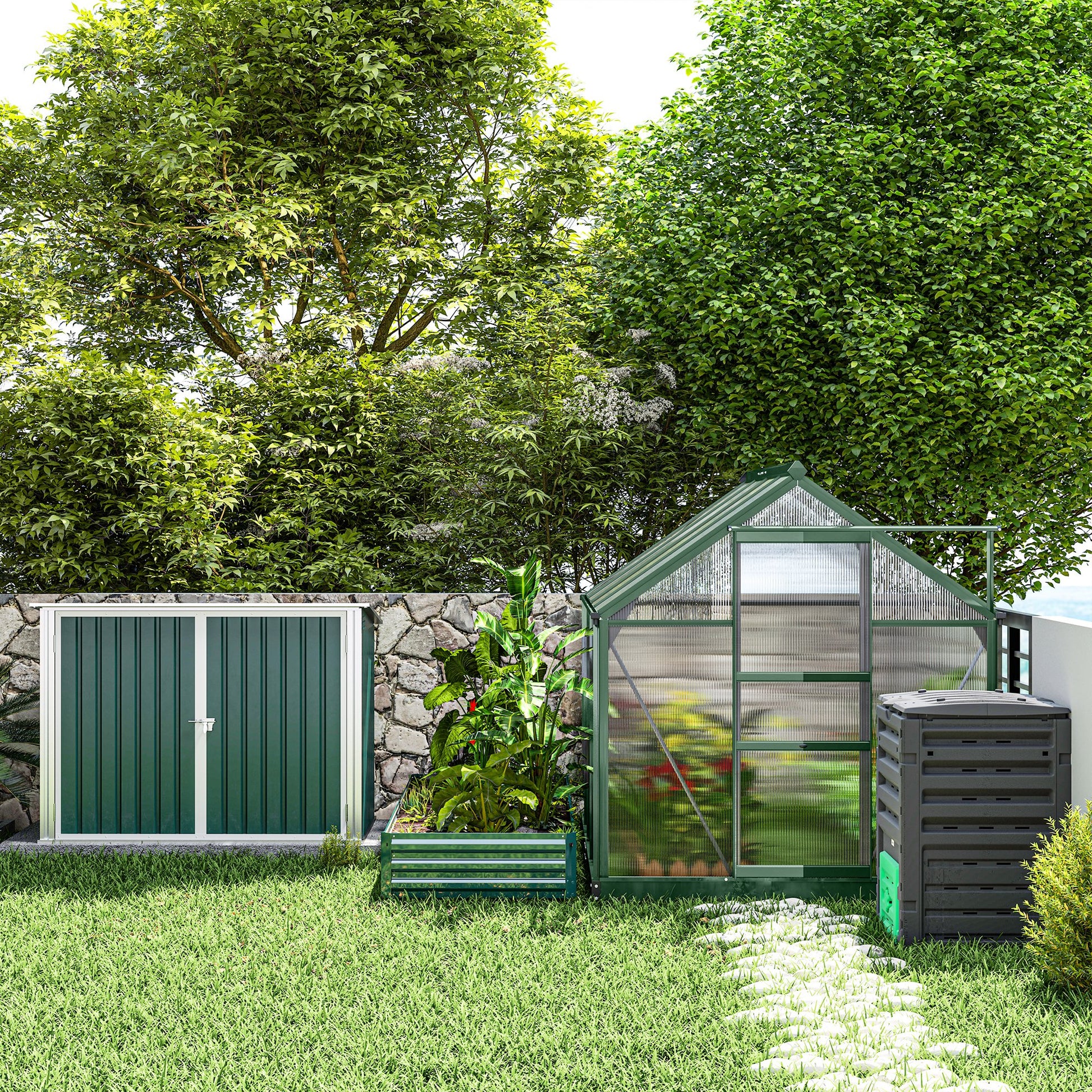6x3 ft Garbage Can Shed, Horizontal Garbage Can Organizer with Double Door and Lid Rubbish Cover, for 2 Trash Cans, Green