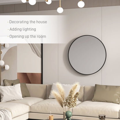36" Round Mirror, Bathroom Wall Mirror with Metal Frame, Decorative Vanity Mirror for Living Room, Bedroom, Black