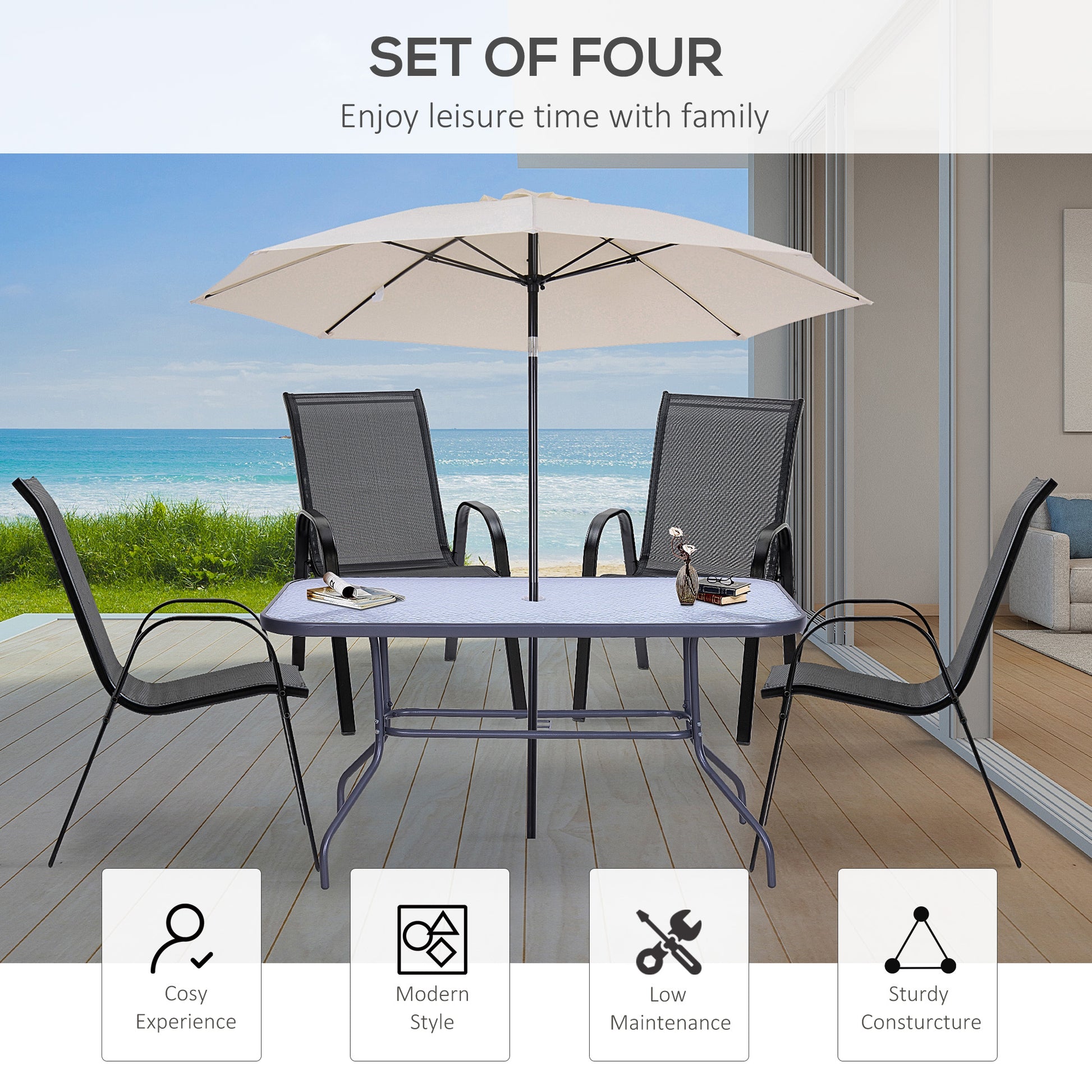 4-Piece Outdoor Dining Chair for Relaxing on Patio Balcony Garden, Comfortable Outdoor Furniture with Armrests, Black