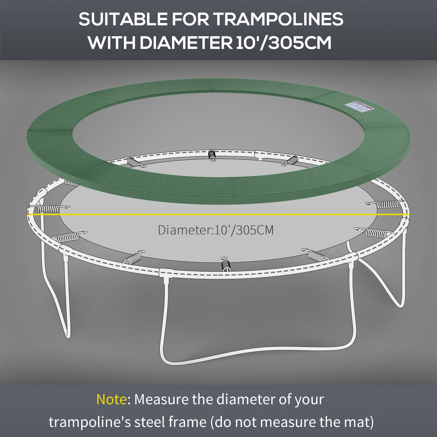 Φ10ft Trampoline Replacement Safety Pad Trampoline Pad Waterproof Spring Cover Green