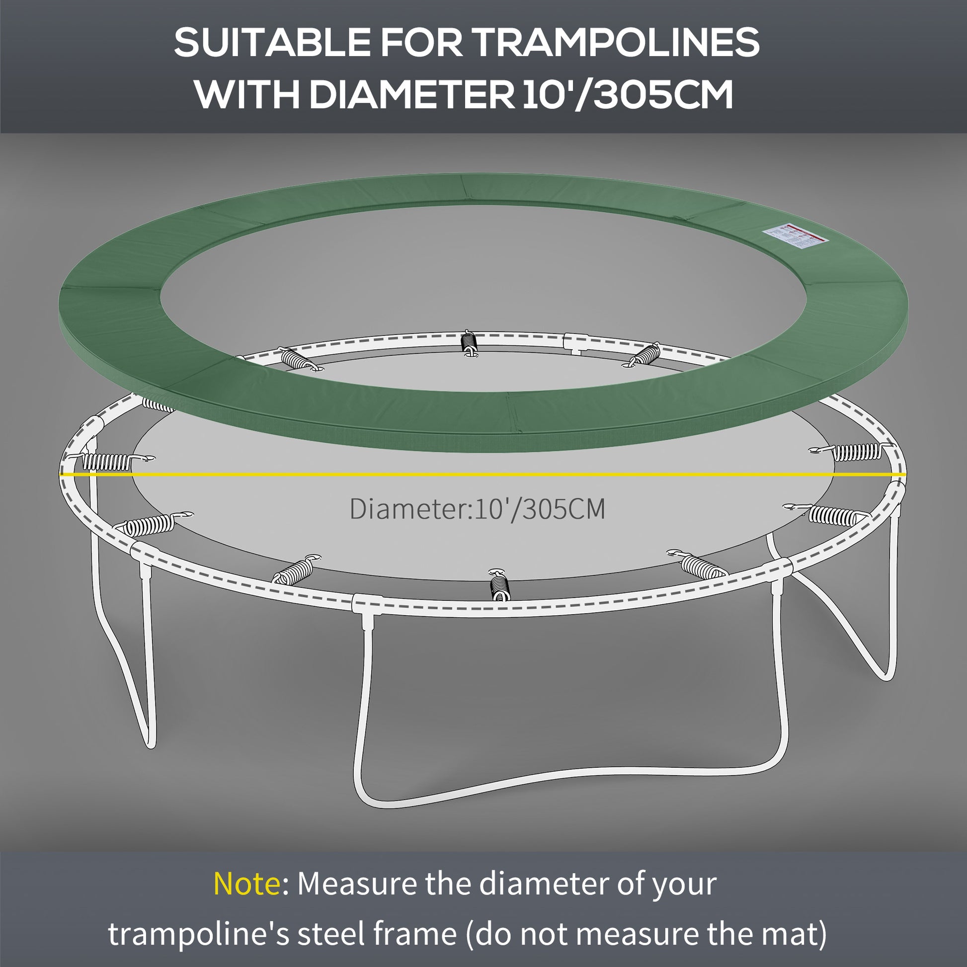 Φ10ft Trampoline Replacement Safety Pad Trampoline Pad Waterproof Spring Cover Green
