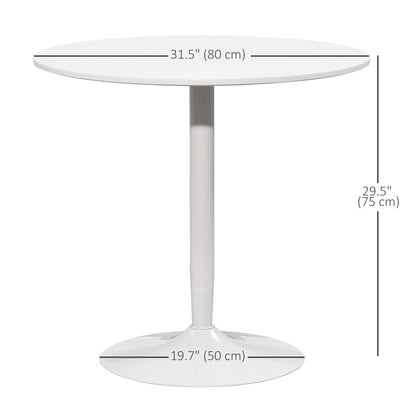 Modern Kitchen Table for 2 People, Round Dining Table with Steel Base for Living Room, Dining Room, White