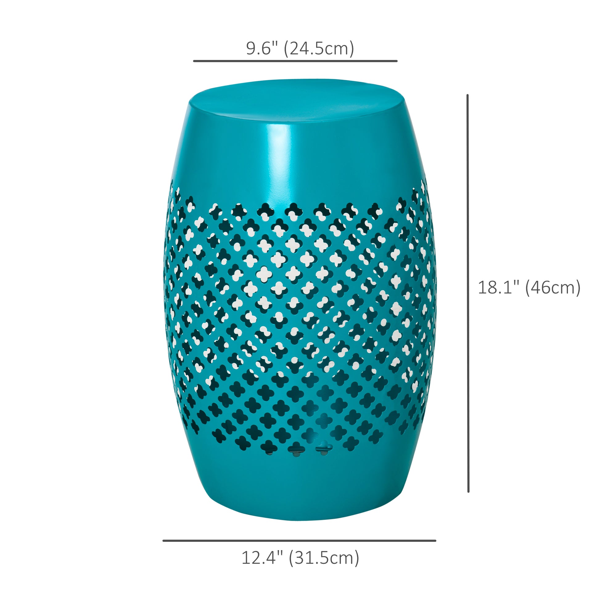 12" Steel Patio End Table, Round Hollow Drum Side Table, Accent Table for Indoor and Outdoor, Teal