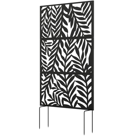 Metal Outdoor Privacy Screen, 72" x 38" Freestanding Outdoor Divider, Black