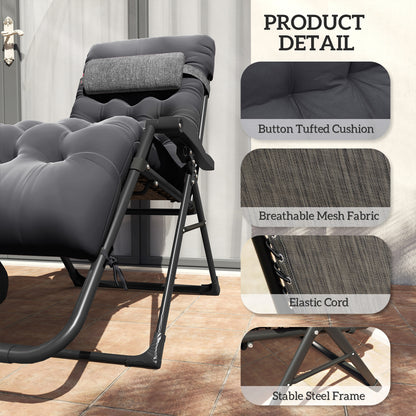 Padded Folding Recliner Chair, Patio Lounger with Cupholder, Adjustable Backrest, Removable Cushion, Black