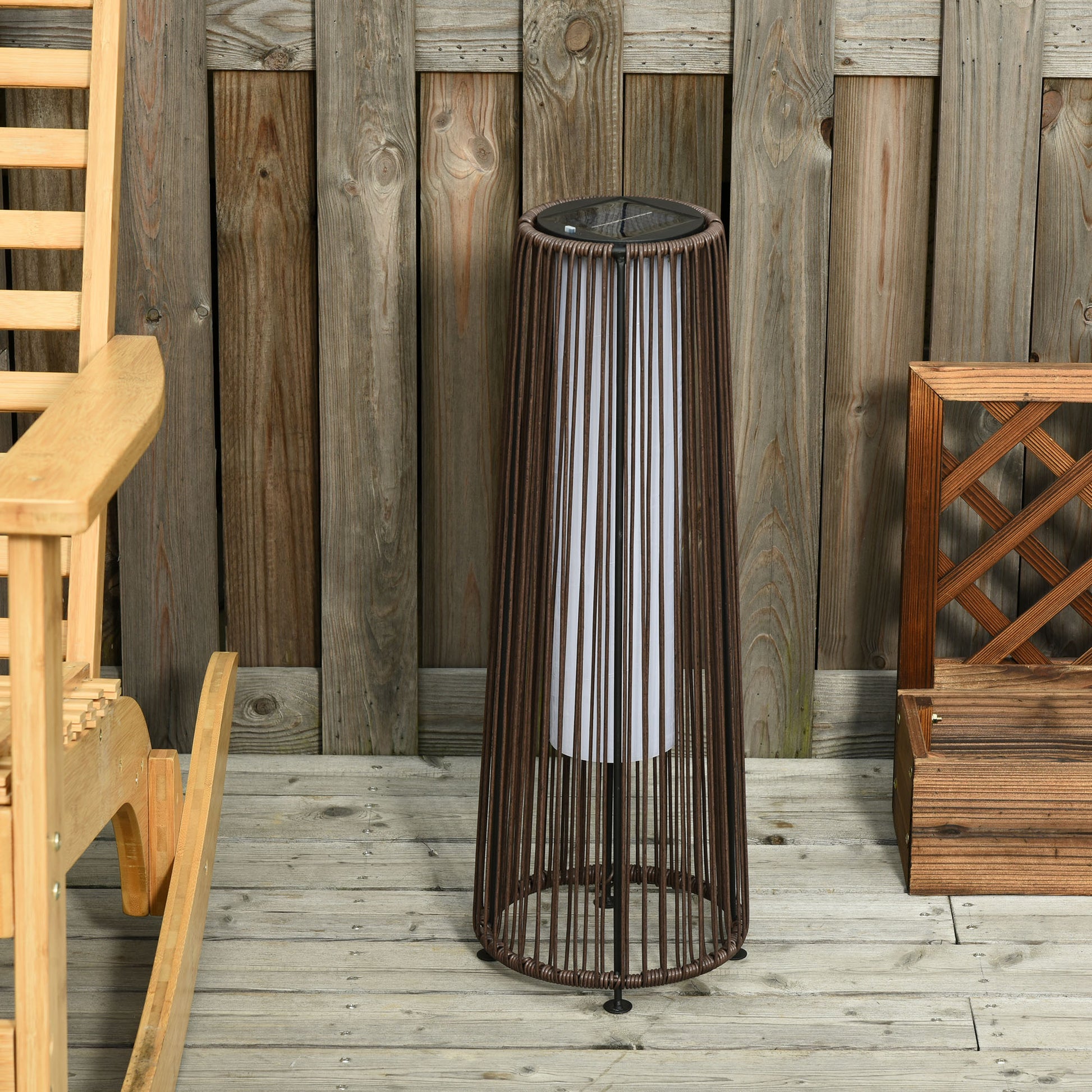 Wicker Solar Floor Lamp, Decorative Outdoor Lamp with Auto On/Off LED Light, IP44 for Patio, Porch, Pathway, Brown