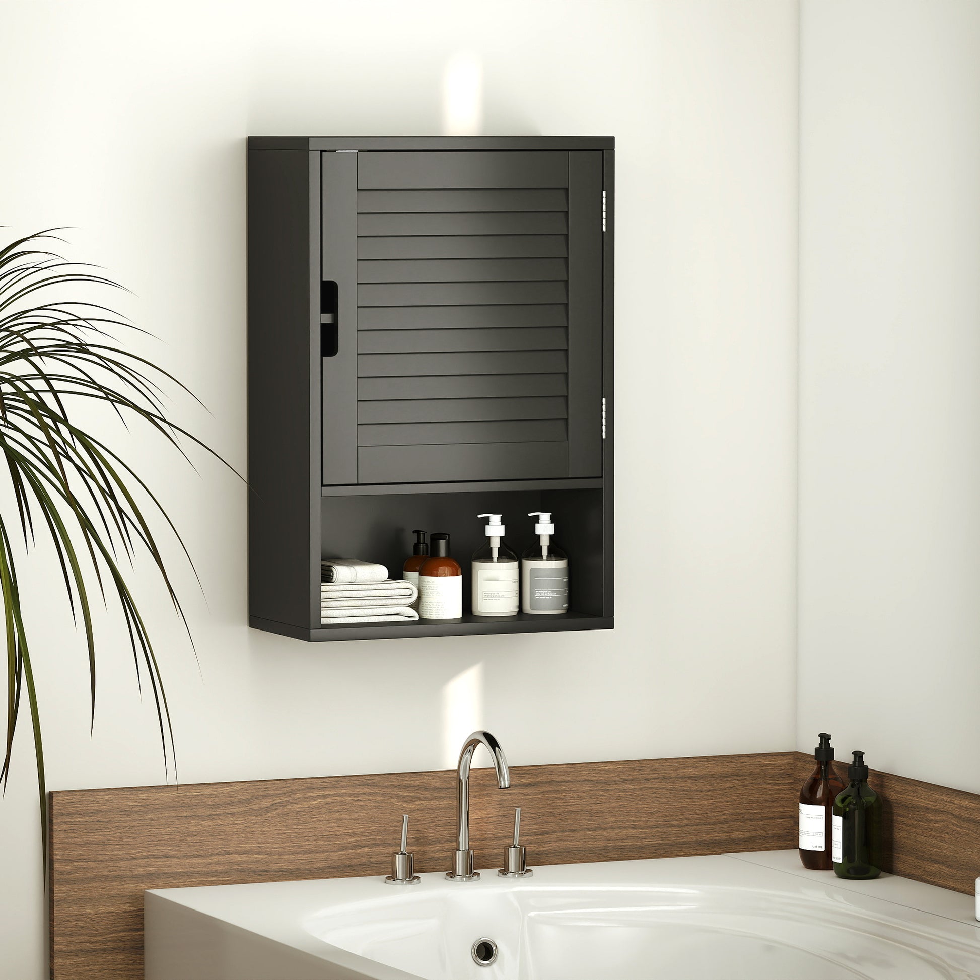 Bathroom Cabinet, Wall Mounted Storage Cabinet with Adjustable Shelves, 40 x 20 x 60 cm, Black
