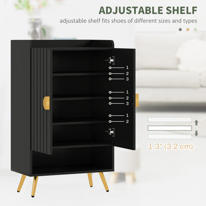 Entryway Shoe Storage Cabinet, Narrow Shoe Cabinet with Adjustable Shelves and Open Shelf for 15 Pairs of Shoes, Black