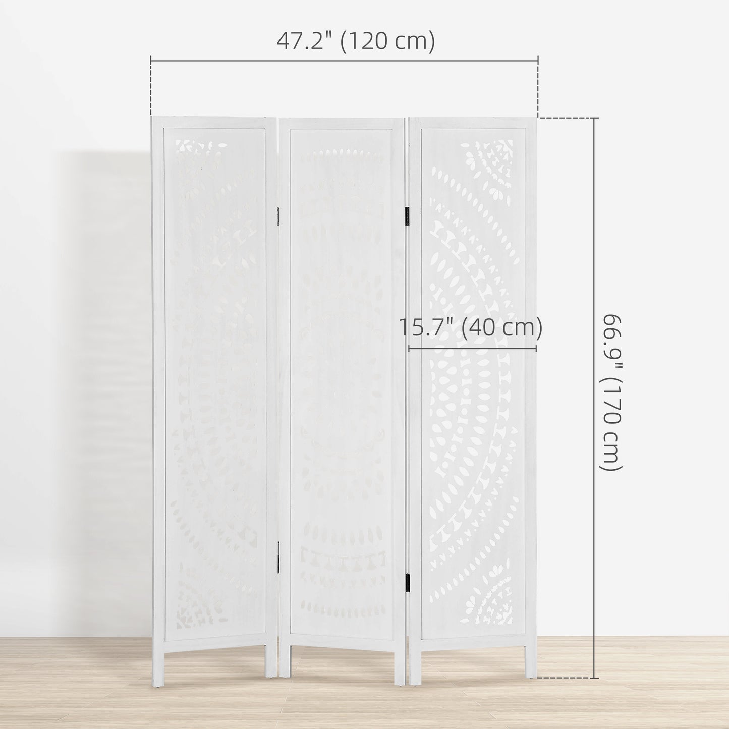3 Panel Room Divider, 5.6 Ft Tall Portable Folding Privacy Screen, Wood Partition Wall Divider for Home Office, White