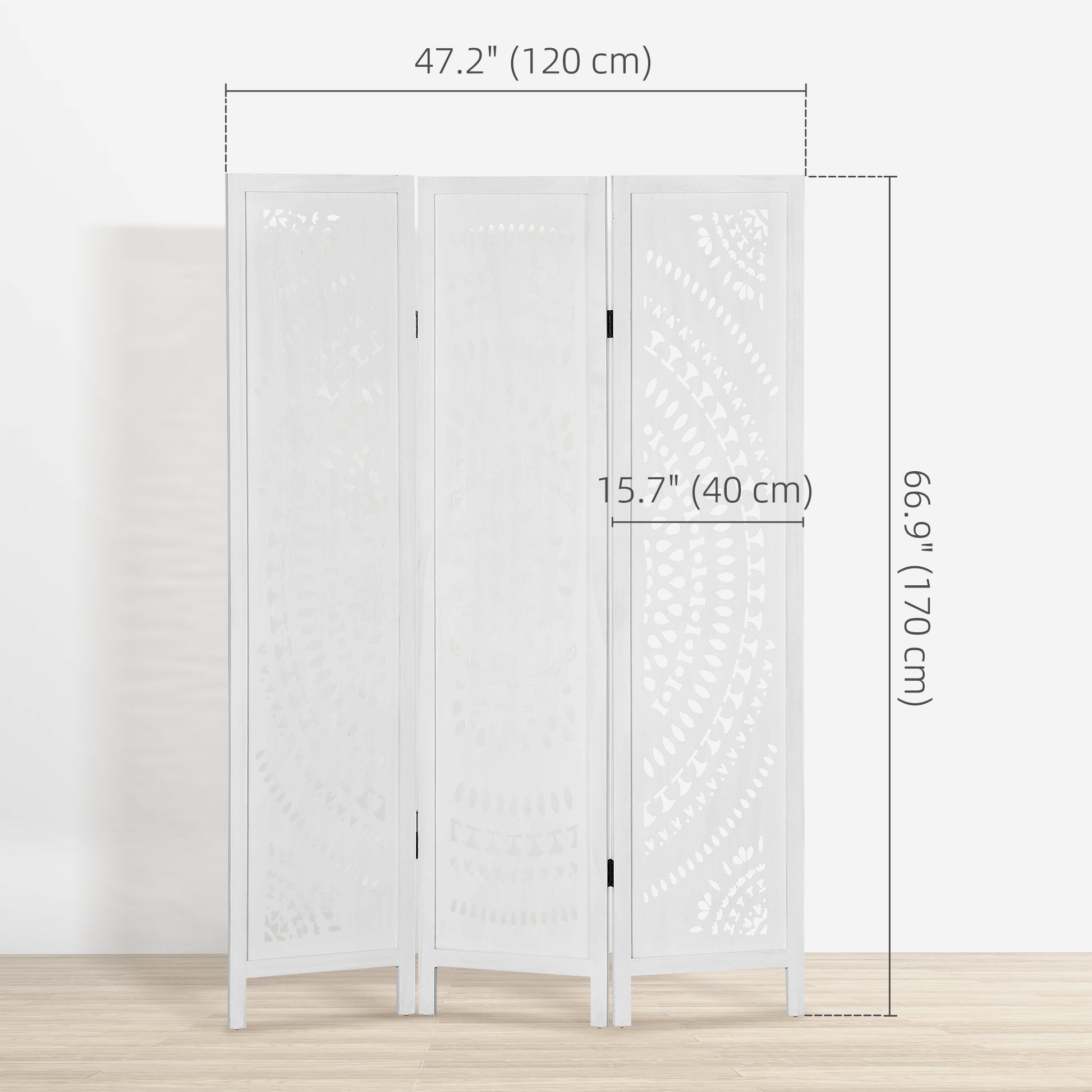 3 Panel Room Divider, 5.6 Ft Tall Portable Folding Privacy Screen, Wood Partition Wall Divider for Home Office, White
