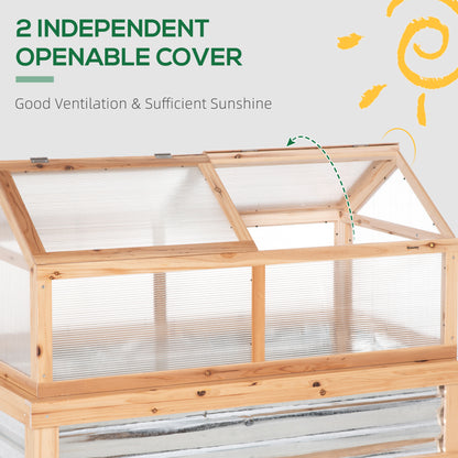 Raised Garden Flower Bed Kit with Greenhouse, Wooden Cold Frame Planter with Open Roofs, 48" x 24" x 32", Natural