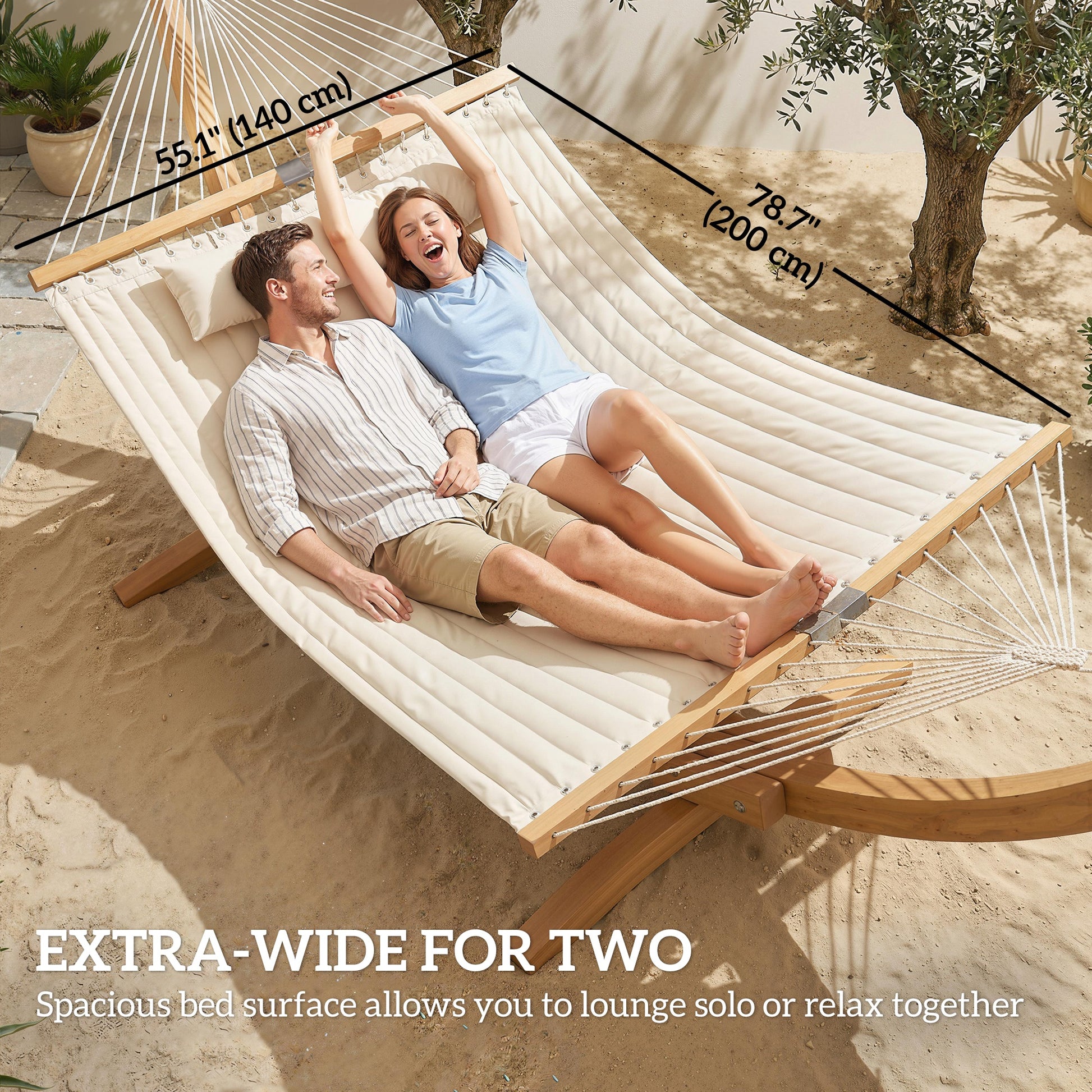 Outdoor Hammock Padded Camping Hammock with Pillow & Spreader Bars 200 x 140 cm Cream White