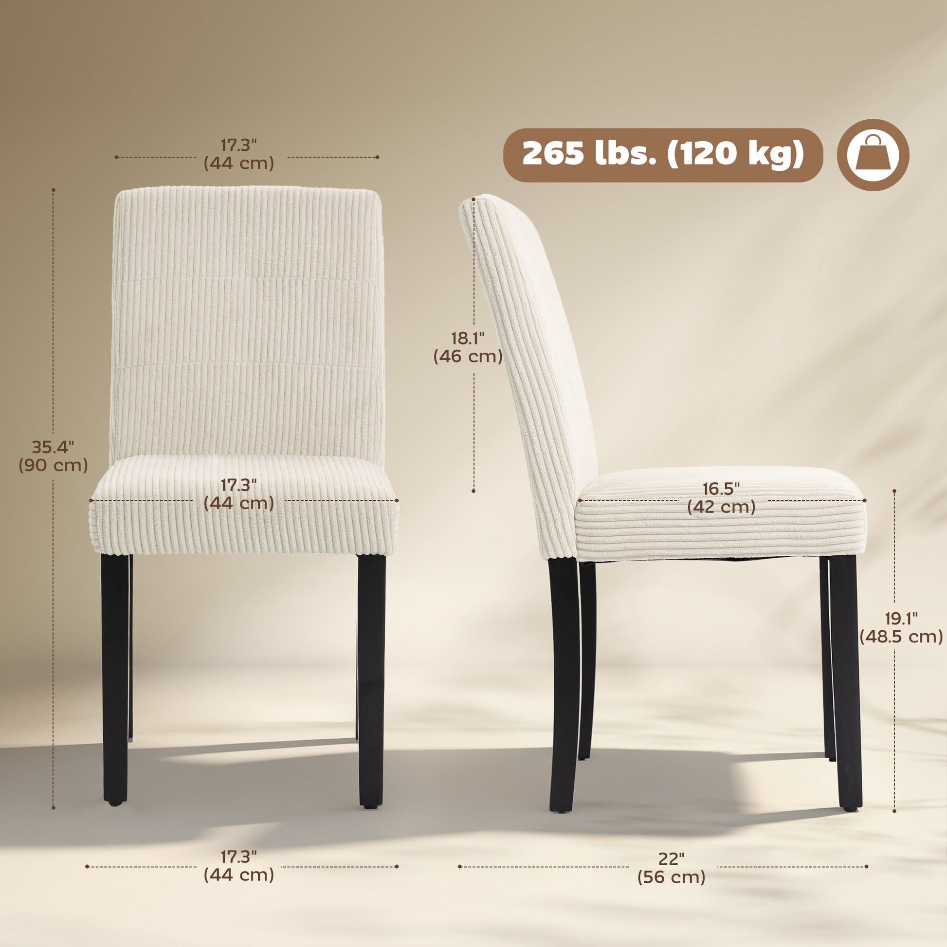 Modern Dining Chairs Set of 4, Kitchen Chairs with Rubberwood Legs and Padded Seat, Beige