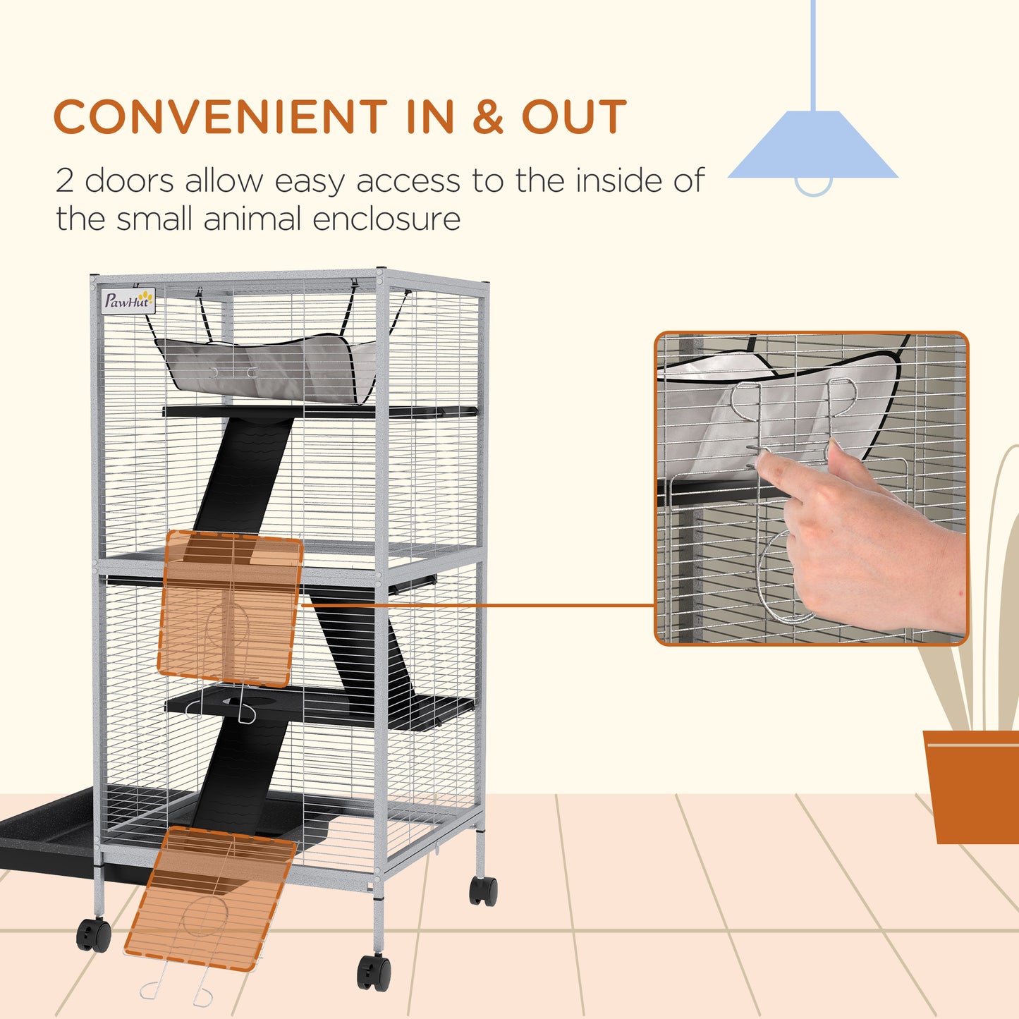 Steel Small Animal Cage for Guinea Pig, Ferret, Chinchilla, Kitten and Rabbit, Light Grey