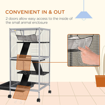 Steel Small Animal Cage for Guinea Pig, Ferret, Chinchilla, Kitten and Rabbit, Light Grey