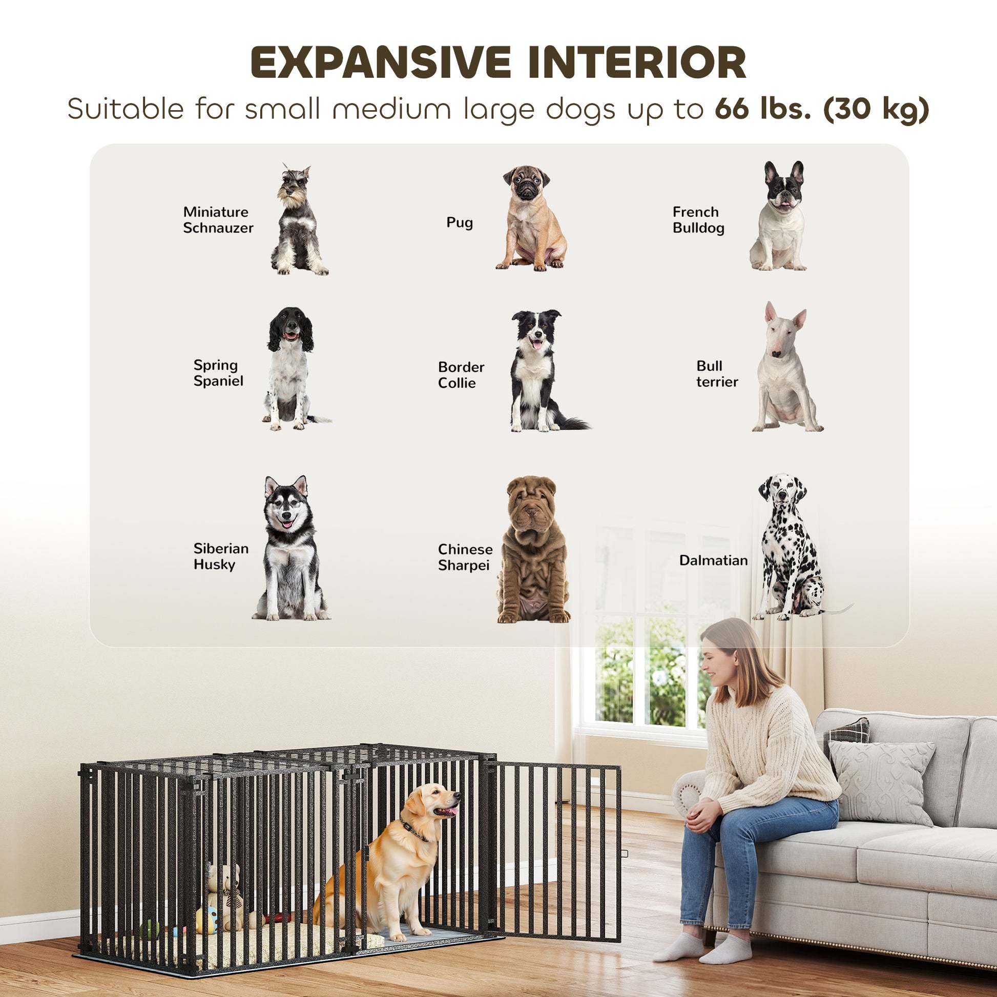 55 Inch Heavy Duty Dog Crate, Extra Large Metal Dog Cage Kennel with Mat for Large Breeds, Modular Puppy Playpen